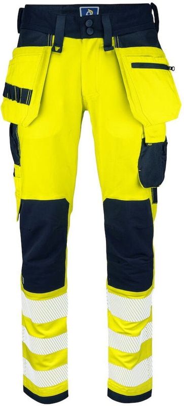 Projob 6573 - Signalisatiestretchbroek - Geel/Marine - Met Kniezakken En Spijkerzakken