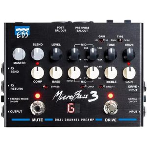 EBS Micro Bass 3 Professional Outboard Preamp - 2-Kanal Vorverstärker - Dual Balanced XLR-Out - Schwarz - Double Bass Amplifier - Instrument-Zubehör