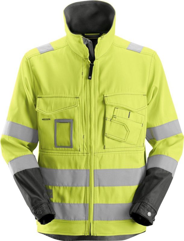 Snickers 1633 High-Vis Jack Klasse 3 - Geel, High Visibility/Gemeleerd grijs