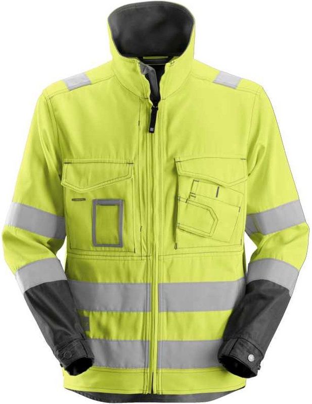 Snickers 1633 High-Vis Jack Klasse 3 - Geel, High Visibility/Gemeleerd grijs