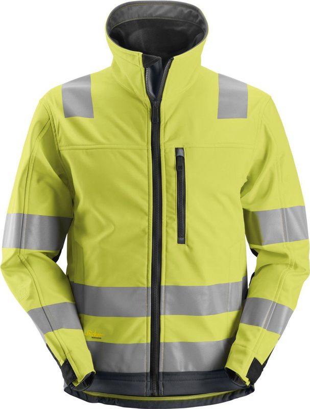 Snickers 1230 AllroundWork High-Vis Softshell Jack Klasse 3 High-Vis Geel/Staalgrijs maat XS