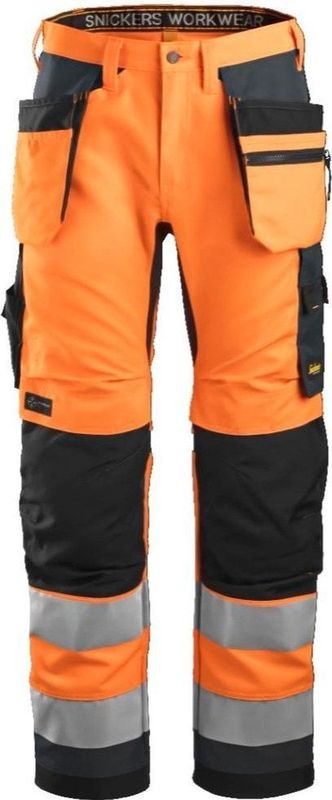 Snickers 6230 AllroundWork High-Vis Werkbroek+ met Holsterzakken Klasse 2 High-Vis Oranje/Staalgrijs maat 044
