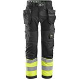 Snickers 6931 FlexiWork High-Vis Werkbroek - Zwart/High-Vis Geel - Klasse 1 - Met Holsterzakken