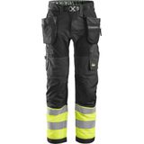 Snickers 6931 FlexiWork High-Vis Werkbroek - Zwart/High-Vis Geel - Klasse 1 - Met Holsterzakken