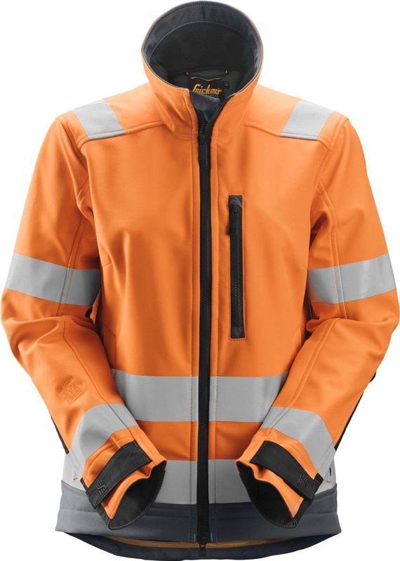 Snickers 1237 AllroundWork High-Vis Softshell Damesjack Klasse 2/3 High-Vis Oranje/Staalgrijs maat XS