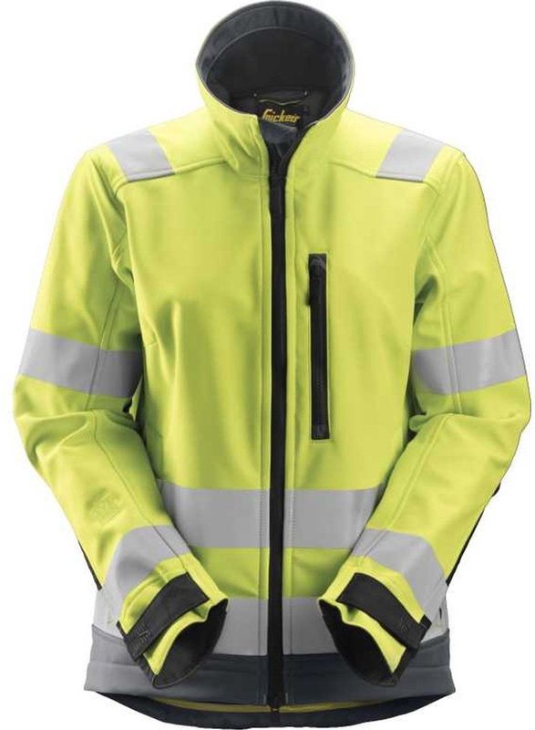 Snickers 1237 AllroundWork High-Vis Softshell Damesjack Klasse 2/3 High-Vis Geel/Staalgrijs maat XS