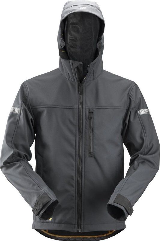 Snickers 1229 AllroundWork Soft Shell Jack met Capuchon Staalgrijs/Zwart maat 3XL