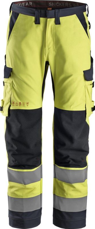 Snickers 6361 ProtecWork Werkbroek met Symmetrische Zakken High-Vis Klasse 2 High-Vis Geel/Marineblauw maat 044