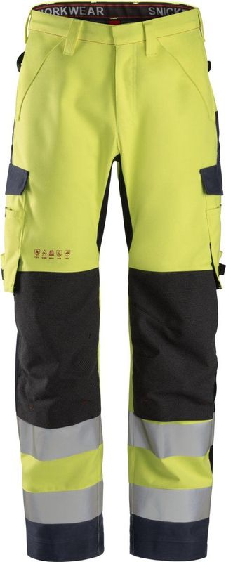 Snickers 6563 ProtecWork Waterproof Shell Werkbroek High-Vis Klasse 2 High-Vis Geel/Marineblauw maat 044
