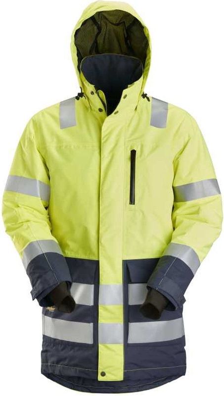 Snickers 1830 AllroundWork High-Vis Waterproof Parka KL 3 High-Vis Geel/Marineblauw maat XS