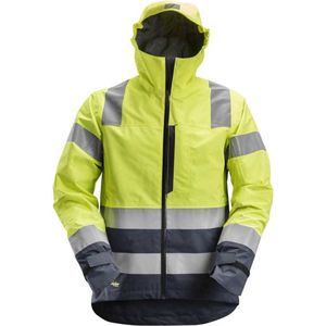 Snickers 1330 AllroundWork High-Vis Waterproof Shell Jack Klasse 3 High-Vis Geel/Marineblauw maat XS