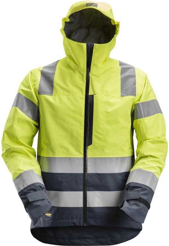 Snickers 1330 AllroundWork High-Vis Waterproof Shell Jack Klasse 3 High-Vis Geel/Marineblauw maat XS