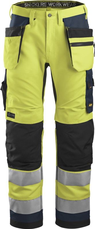 Snickers 6230 AllroundWork High-Vis Werkbroek+ met Holsterzakken Klasse 2 High-Vis Geel/Marineblauw maat 044
