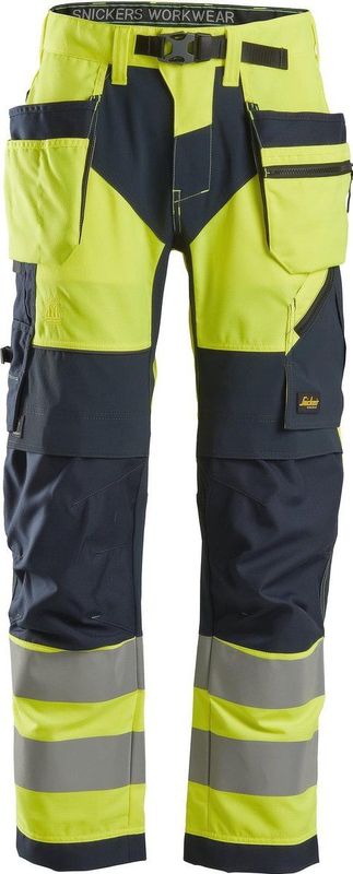 Snickers 6932 FlexiWork - High-Vis Werkbroek - Geel/Marineblauw - Klasse 2