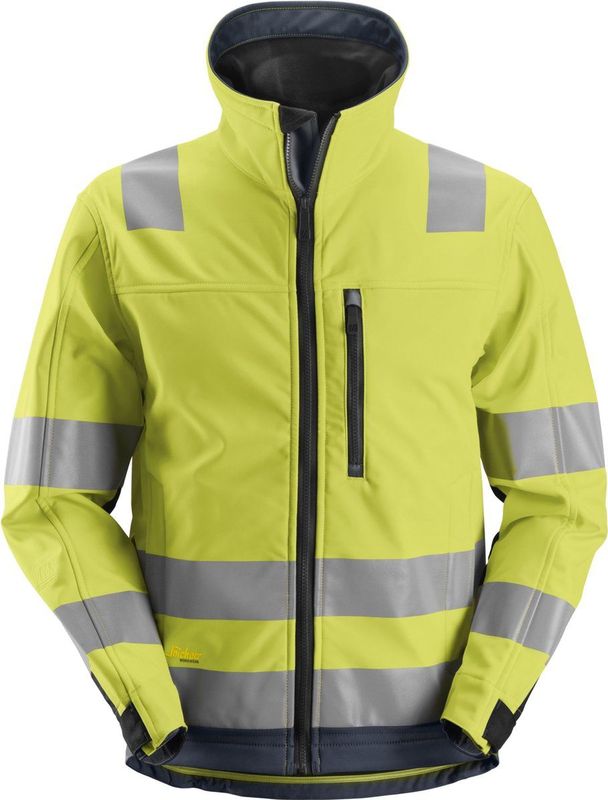 Snickers 1230 AllroundWork High-Vis Softshell Jack Klasse 3 High-Vis Geel/Marineblauw maat XS