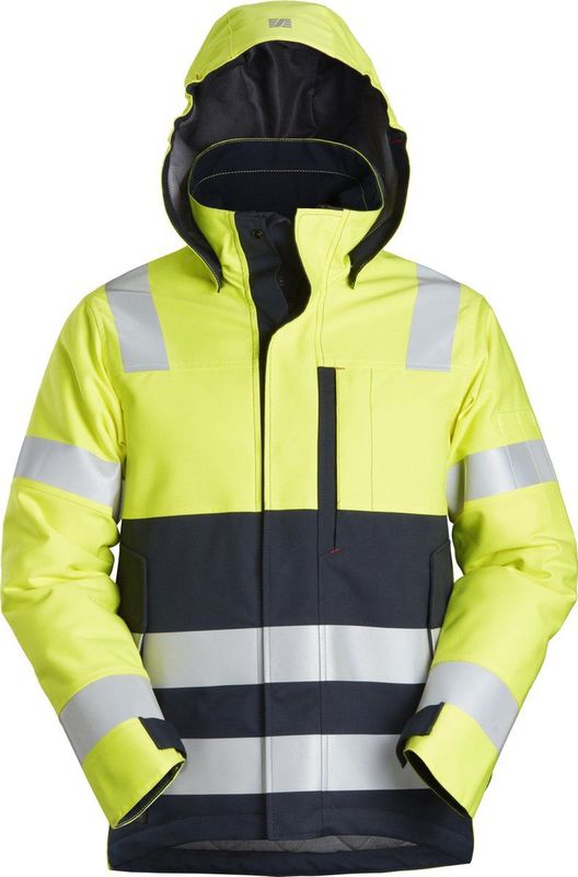 Snickers 1163 ProtecWork, Isolerend Jack met Capuchon, High-Vis Klasse 3 - High-Vis Geel/Donker blauw - XXXL