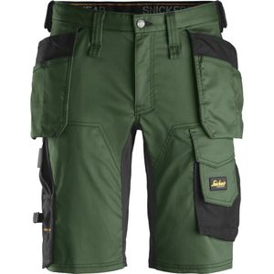 Snickers 6141 AllroundWork, Stretch Korte Broek met Holsterzakken - Bosgroen/Zwart