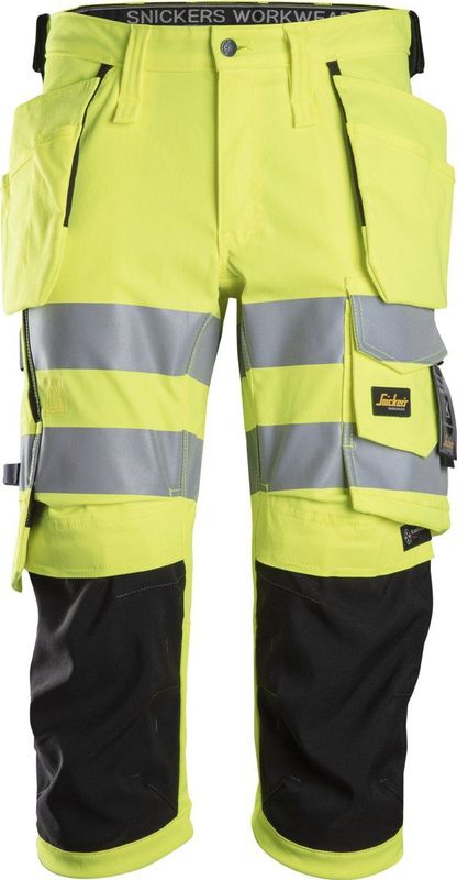 Snickers 6138 High-Vis Klasse Stretch Pirate Broek met Holsterzakken - Geel, High Visbility/Zwart