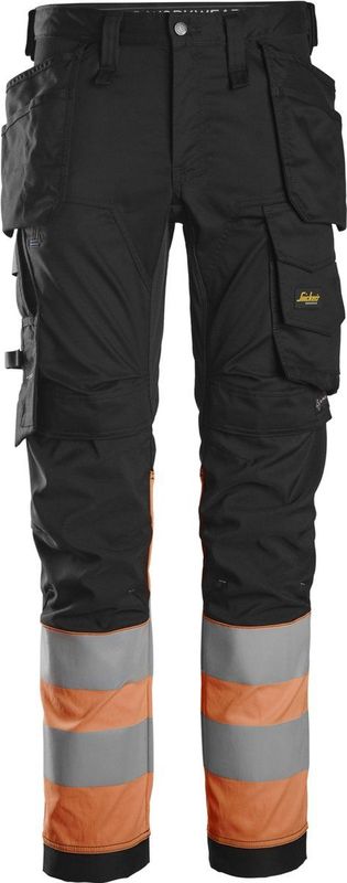 Snickers 6234 High-Vis, Klasse 1 Stretchbroek met holsterzakken - Zwart/High-Vis Oranje