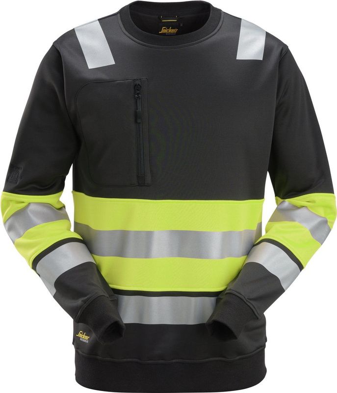 Snickers 8031 High-Vis Klasse 1, Sweatshirt - Zwart/High Visibility Geel