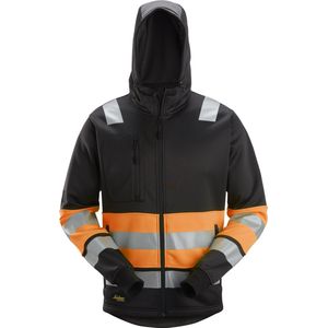 Snickers 8038 High-Vis Klasse 1, Hoodie met Rits - Zwart/High Visibility Oranje