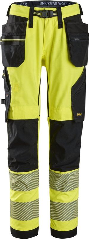 Snickers 6943 High-Vis, Klasse 2 Stretch Werkbroek met Holsterzakken - High Visibility/Zwart Geel