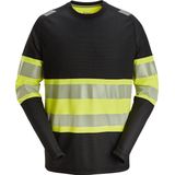 Snickers 2430 High-Vis Klasse 1 T-shirt met Lange Mouwen - Zwart Geel High Visibility