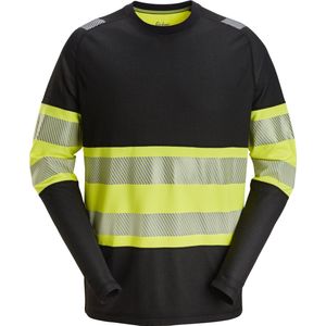 Snickers 2430 High-Vis Klasse 1 T-shirt met Lange Mouwen - Zwart Geel High Visibility