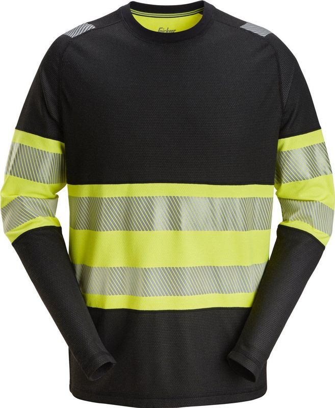 Snickers 2430 High-Vis Klasse 1 T-shirt met Lange Mouwen - Zwart Geel High Visibility