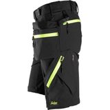 Snickers 6140 FlexiWork, Softshell Stretch Korte Werkbroek+ met Holsterzakken - Zwart/Neon Geel