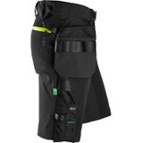 Snickers 6140 FlexiWork, Softshell Stretch Korte Werkbroek+ met Holsterzakken - Zwart/Neon Geel