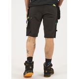 Snickers 6140 FlexiWork, Softshell Stretch Korte Werkbroek+ met Holsterzakken - Zwart/Neon Geel