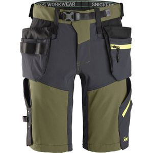 Snickers - 6140 FlexiWork - Korte Werkbroek - Khaki Groen/Staal Grijs