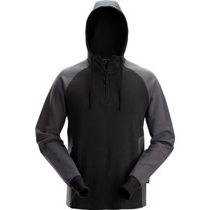 Snickers 2842 Tweekleurige Hoodie met Halve Rits Zwart/Staalgrijs maat XS