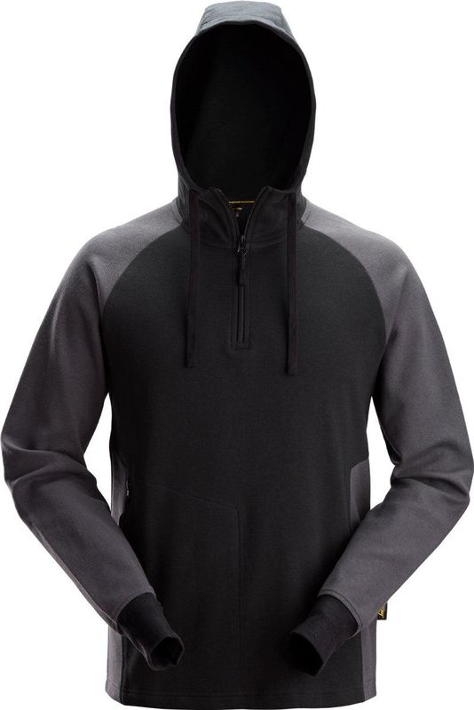 Snickers 2842 Tweekleurige Hoodie met Halve Rits Zwart/Staalgrijs maat XS