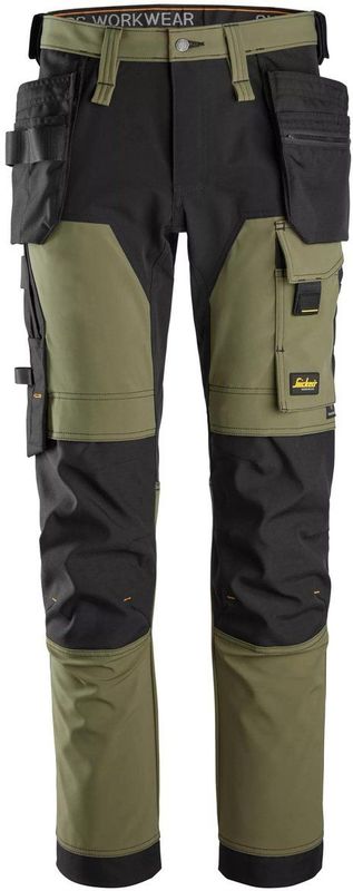 Snickers 6275 - 4-Weg Stretch Werkbroek - Khakigroen/Zwart - Met Holsterzakken
