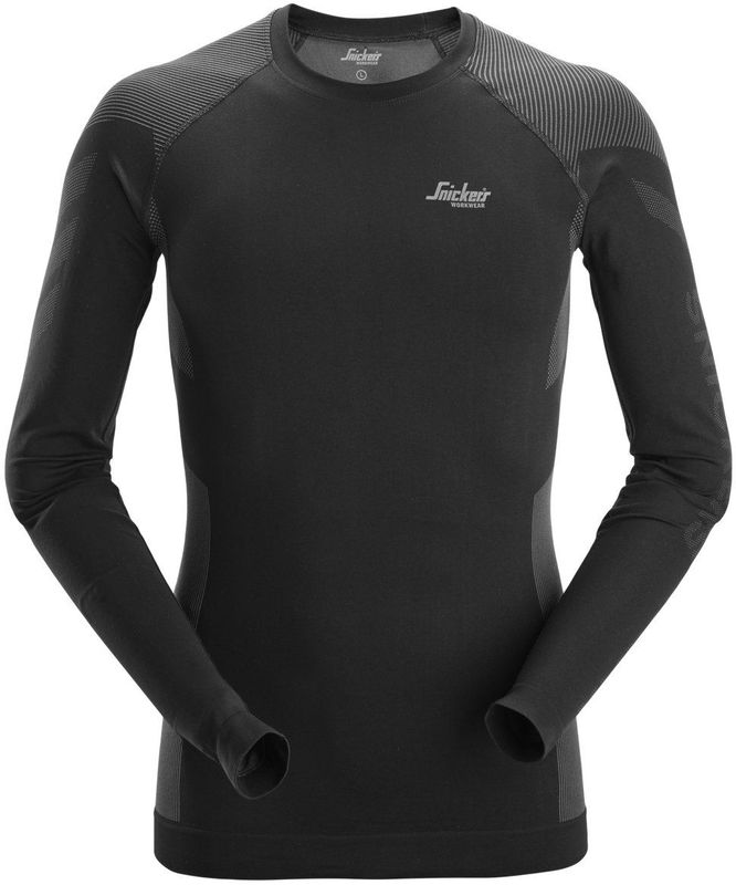 Snickers 9491 Naadloze Basislaag In Motion Top Zwart/Grijs maat XS