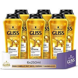 Gliss - Shampoo voor zeer droog, steil of broos haar – voedingsolie – 6 eenheden à 250 ml (1500 ml) – Nutrition-serie