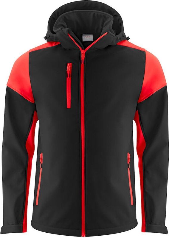 Softshell Jas - Zwart/Rood - Bicolor - Gerecycled Polyester - Afneembare Capuchon
