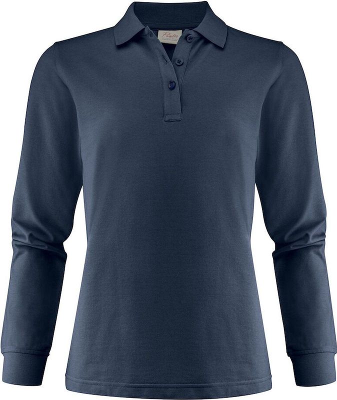 Polo - Dames - Marine - Piqué - Lange Mouwen - Oeko-Tex Gecertificeerd