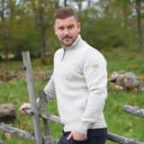 Ivanhoe trui NLS Elm Coffee Bean half zip - zuivere ongeverfde wol