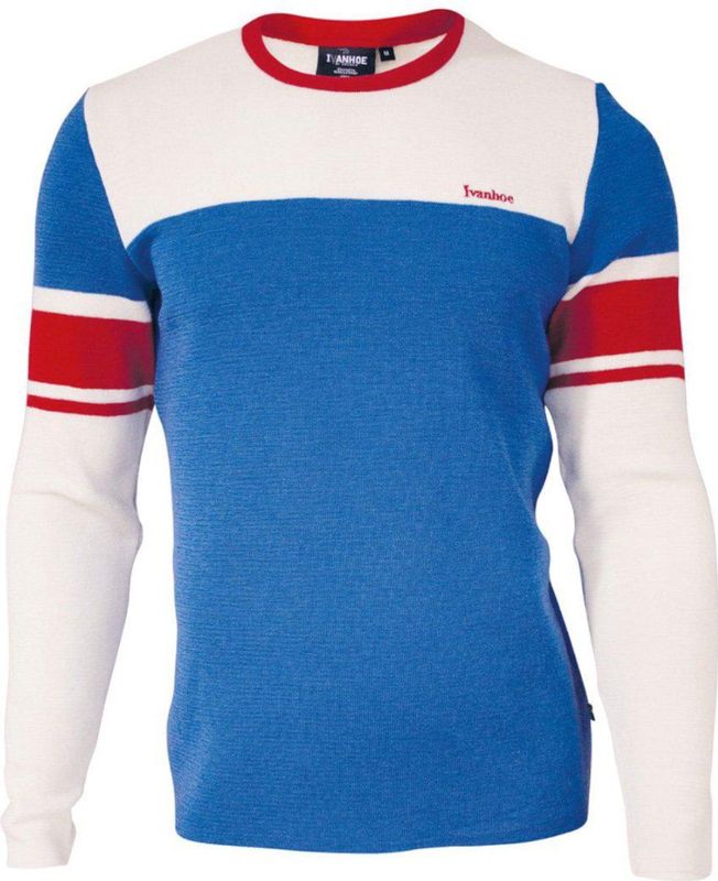 Ivanhoe wollen trui Retro-Pow Blue ronde hals - Blauw