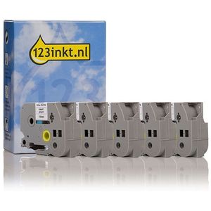 123inkt huismerk vervangt Brother HGe-231V5 hoge resolutie tape zwart op wit 12 mm 5 stuks