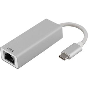 DELTACO USBC-1077 USB-C netwerkadapter, Gigabit, 1x RJ45, 1x USB Type C, aluminium, zilver