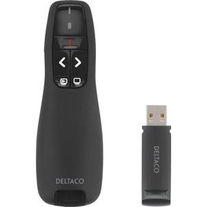 Deltaco - Draadloze Presenter - Laserpointer - Zwart - Plug'n'Play - 15m