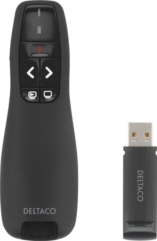 Deltaco - Draadloze Presenter - Laserpointer - Zwart - Plug'n'Play - 15m
