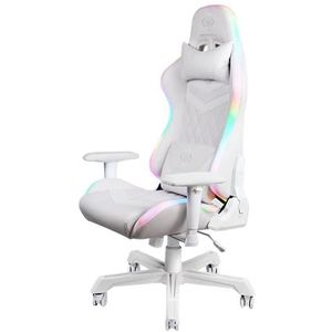 Deltaco Gaming Stuhl Gamer Chair - PC Gamingstuhl mit Armlehne, Rückenlehne und Kissen, Zocker Sessel, Bürostuhl Stühle, ergonomisch belastbar, Gaming-Stuhl RGB Beleuchtung, Kunstleder, 120 Kg Weiß GAM-080-W