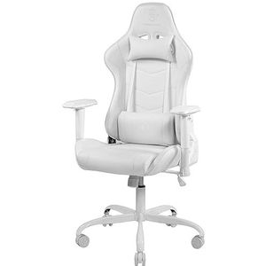 DELTACO PC gamingstoel met armleuning, hoge rugleuning en kussen (gamingstoel, bureaustoel, ergonomisch, in hoogte verstelbaar, PU-leer, 110 kg), wit