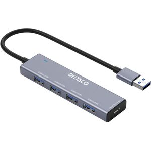 Deltaco - UH-738 - USB-A Hub - Grijs - Aluminium - 4 Poorten