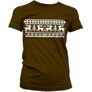 Dames Fun Tshirt -2XL- Scandinavian Christmas Bruin